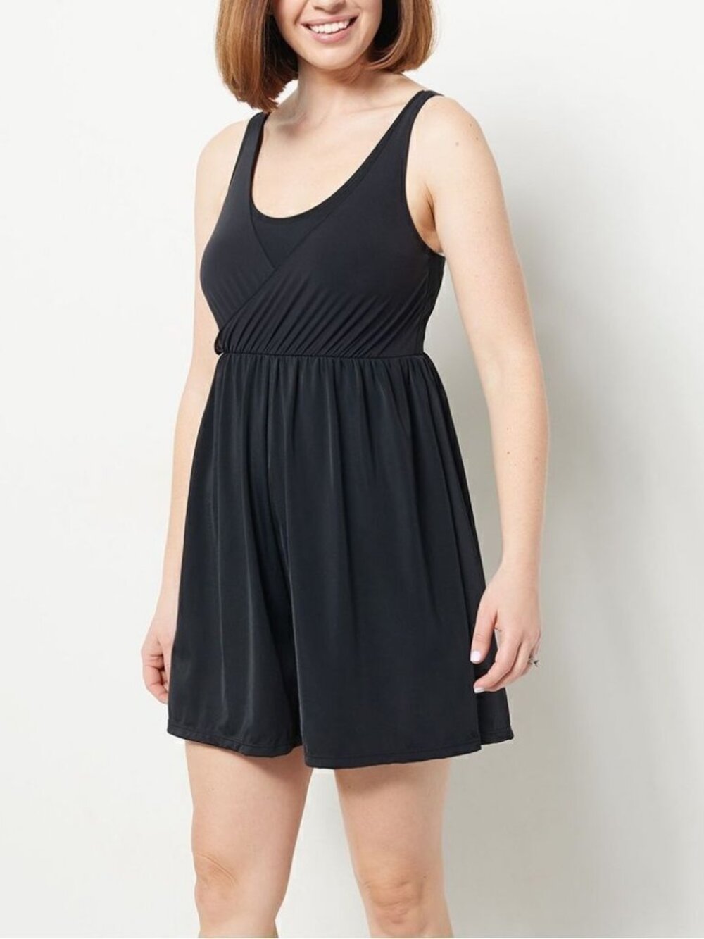 Denim & Co. Beach Mesh Wrap-Front Swim Romper